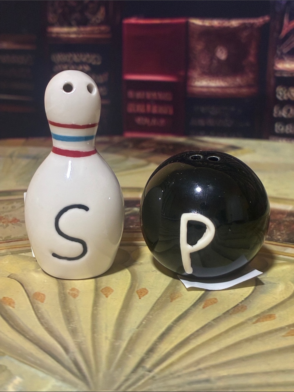 Bowling pin and ball salt and pepper shaker set